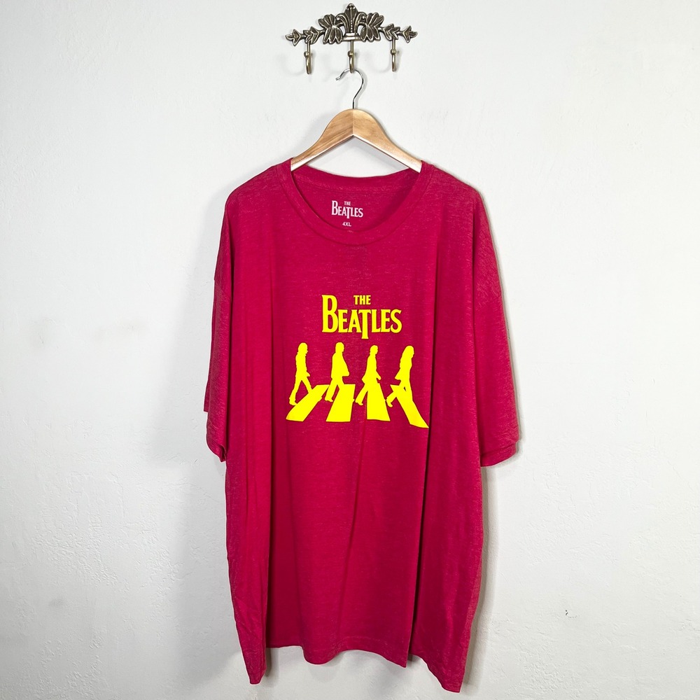 The Beatles Abbey Road Graphic T Shirt Red 4XL 100% Cotton Men's Short‎ Sleeve
